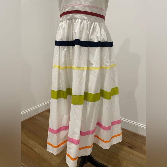 J. Crew One Shoulder Fit-n-Flare Poplin White Dress with Colorful Stripes - Picture 9 of 15